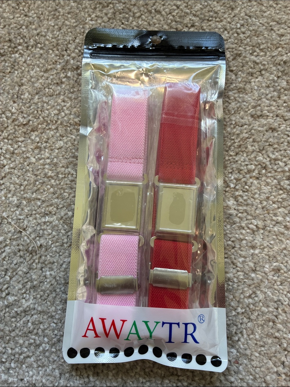 Boys Pink and Red Belts with silver hardware - Set of 2